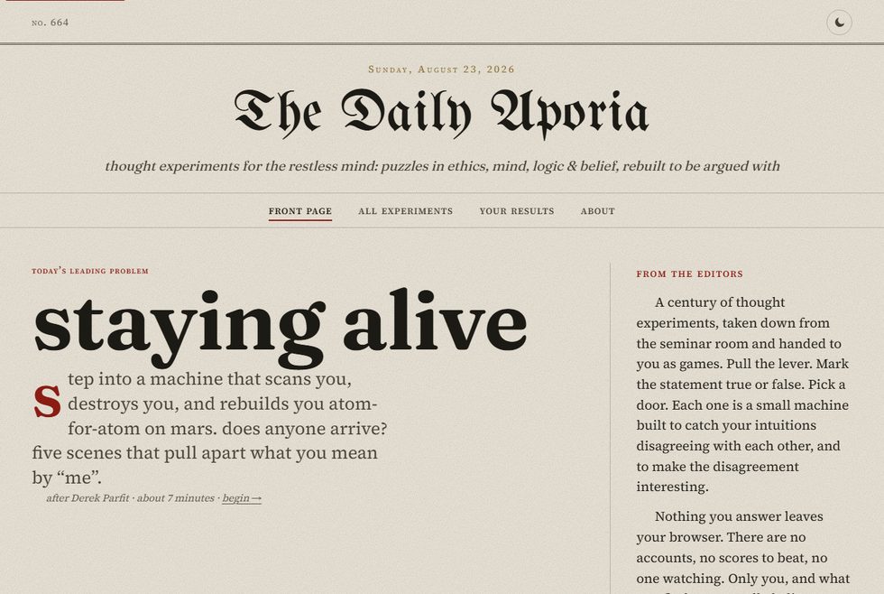 the daily aporia front page