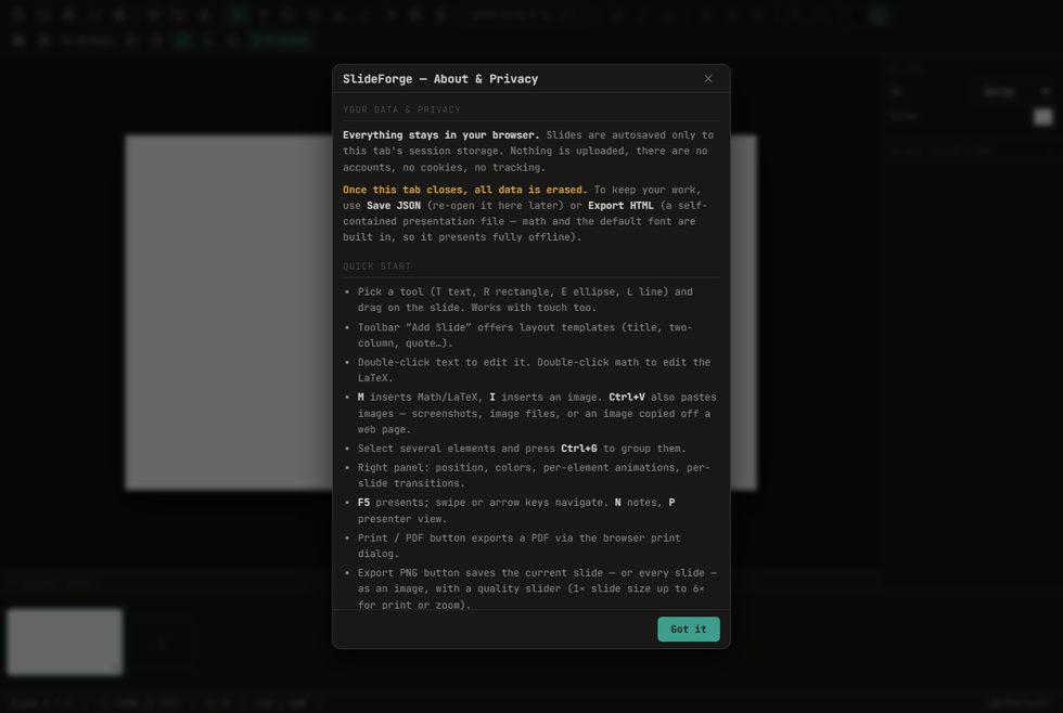 the slideforge editor